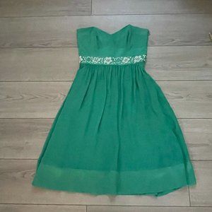 Shoshanna Silk Strapless Green Beaded Waist dress